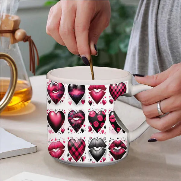 Valentine's Heart Stamps Mug 11oz Perfect for a Valentine's Day Gift or To Celebrate Love,Valentine's Day Mugs,The Gift Dimension