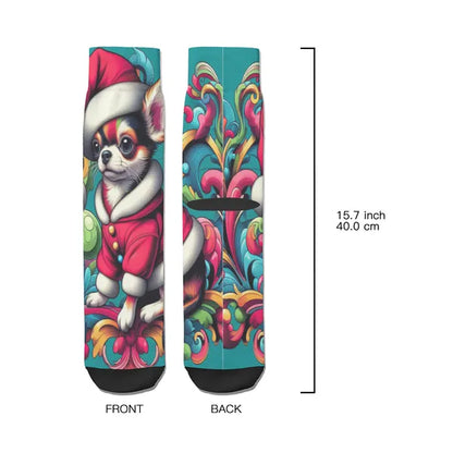 Holiday Sock Collection "Teacup Chihuahua in Santa Suit" Woman's full-width socks,Decorative Design Socks,The Gift Dimension