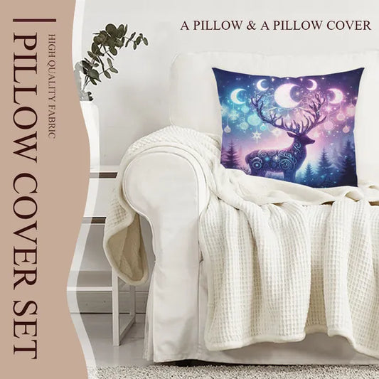 Magical Winter Deer & Crescent Moons, Holiday Decorative Pillow,Decorative Pillow,The Gift Dimension