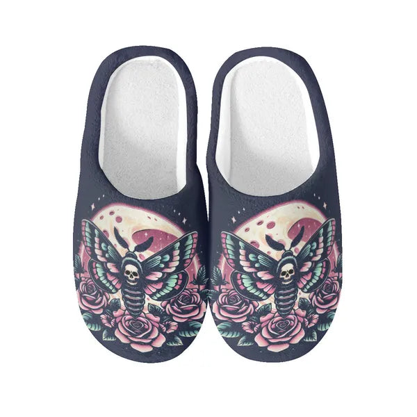 Dark Navy Moth N' Moonlight Super Cozy House Slippers,,The Gift Dimension